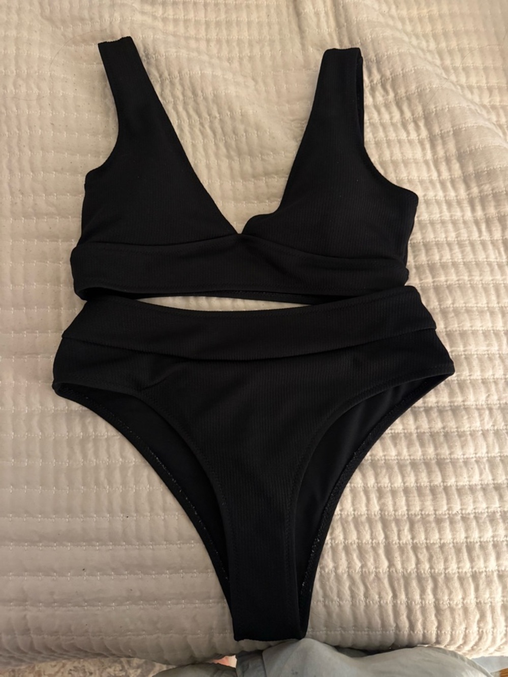 Classic Black Ribbed Two-Piece Bikini Set